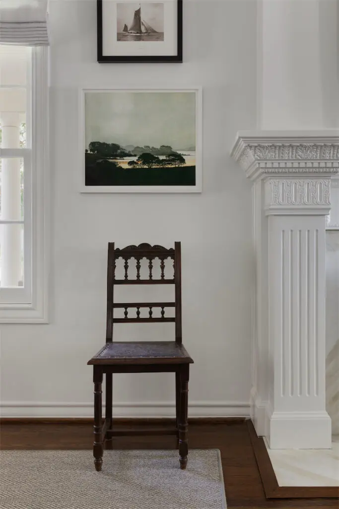Nineteenth-century Henri II-style chair from France. Circa-1910 silver gelatin print of yacht from Beken of Cowes photography archive, England. Phil Greenwood’s limited-edition landscape print from England. (Photo by Trevor Parker)