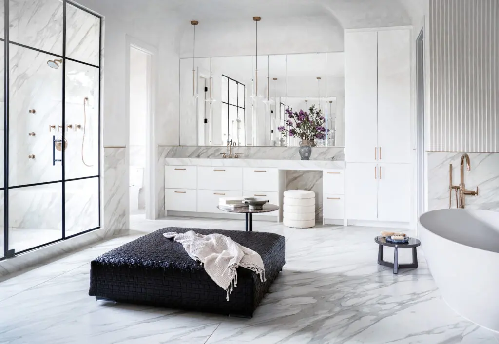 The primary bath at 2110 Del Monte where Nina Magon infused her lauded design talents. (Photo by TK Images)