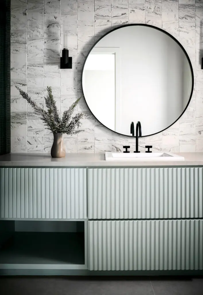 A guest bath in the new-build at 2110 Del Monte in River Oaks (Photo by TK Images)