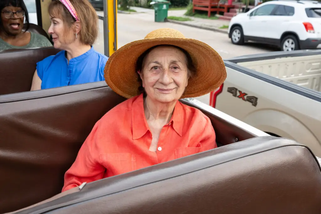 Angeliki Stillman on Mister McKinney's bus (Photo by Emily Jaschke)