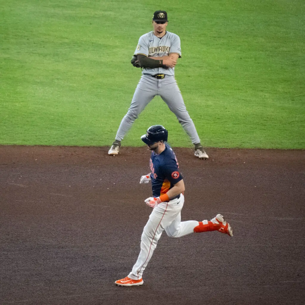 Kyle Tucker circling the bases for the Houston Astros is a pretty common sight these days. (Photo by F. Carter Smith)