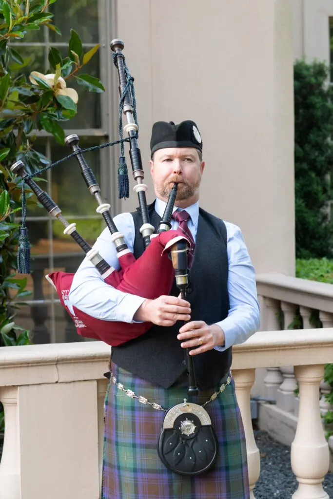 A bagpiper welcomes guests to the Rienzi Spring Party (Photo by Wilson Parish)