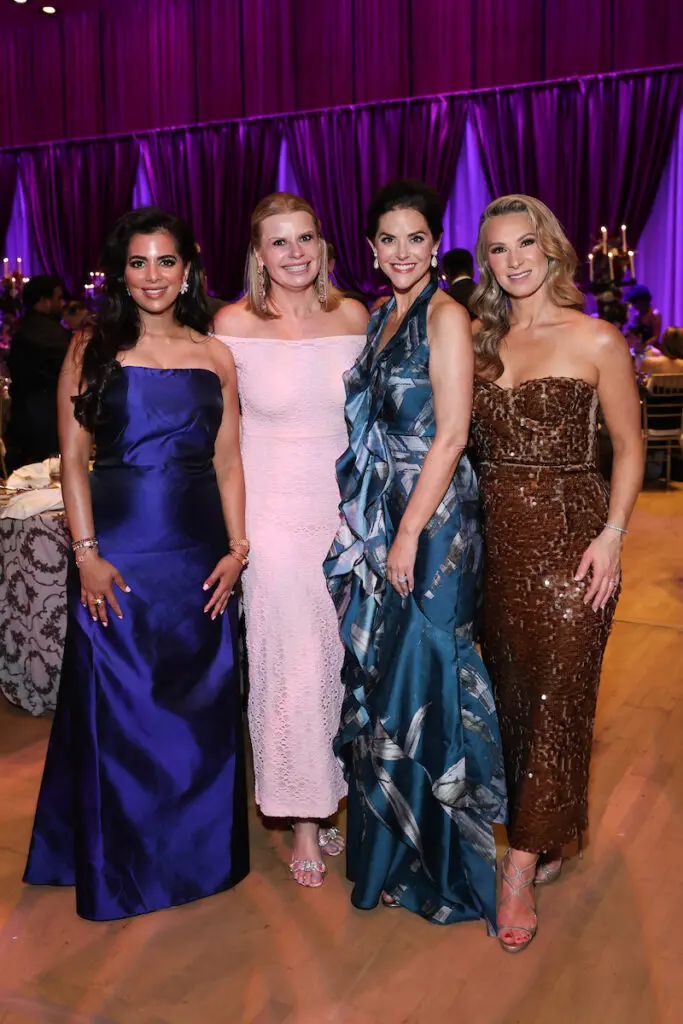 Elizabeth Colombowala, Valerie Dieterich, Ann Ayre, Dr. Rachel Ellsworth at the Houston Symphony Wine Dinner & Collector's Auction. (Photo by Priscilla Dickson)