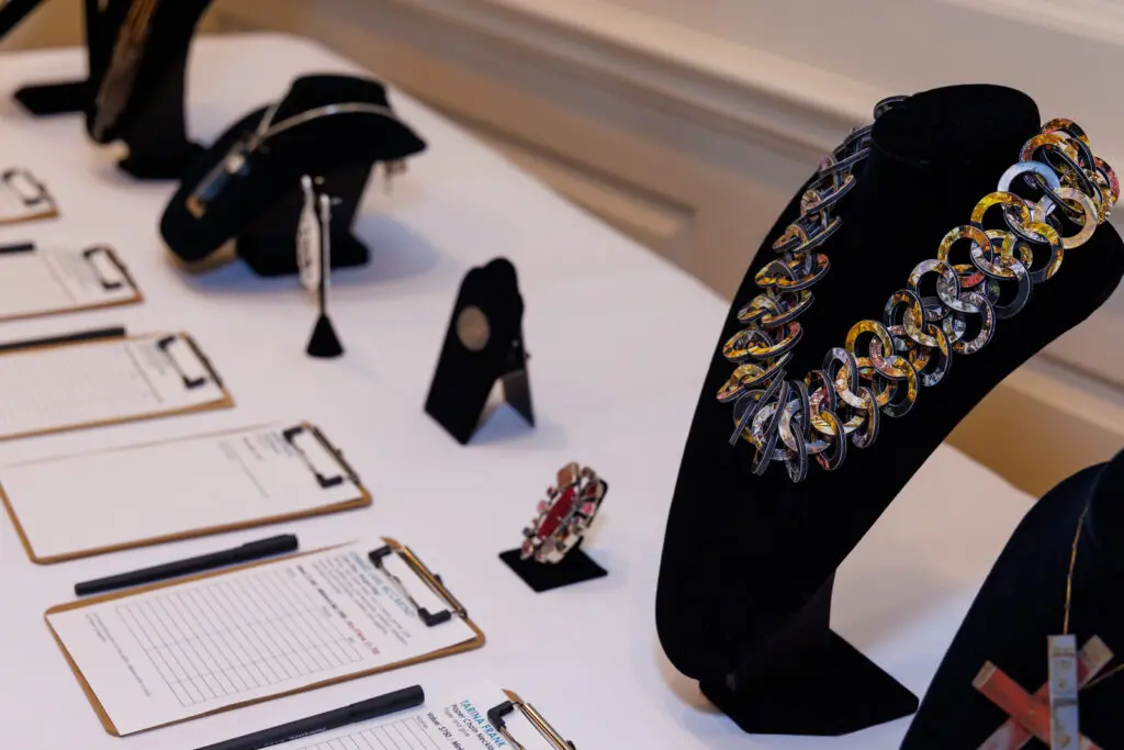 One-of-a-kind jewelry in the silent auction contributed to the nearly $300,000 bottom line at the Houston Center for Contemporary Craft Spring Luncheon 2024. (Photo by Katy Anderson) 