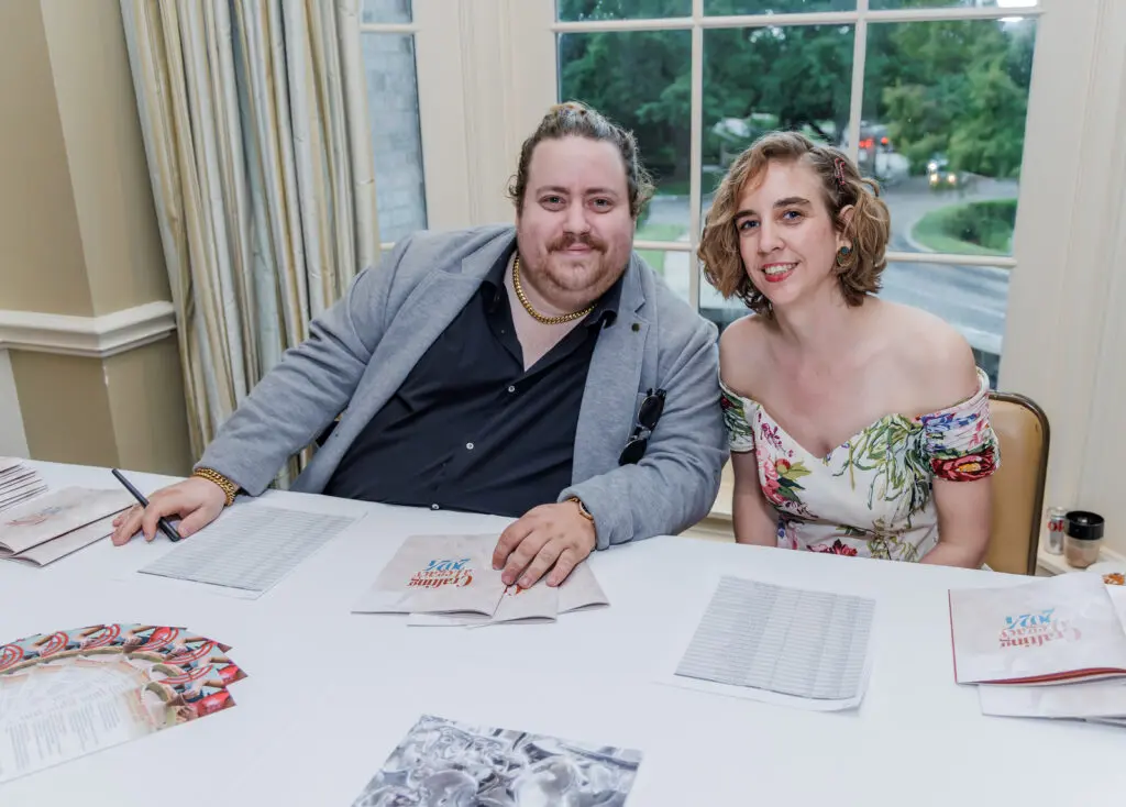 Craft Center staff members William Soller and Iva Kinnaird at the Houston Center for Contemporary Craft Spring Luncheon 2024 (Photo by Katy Anderson) 