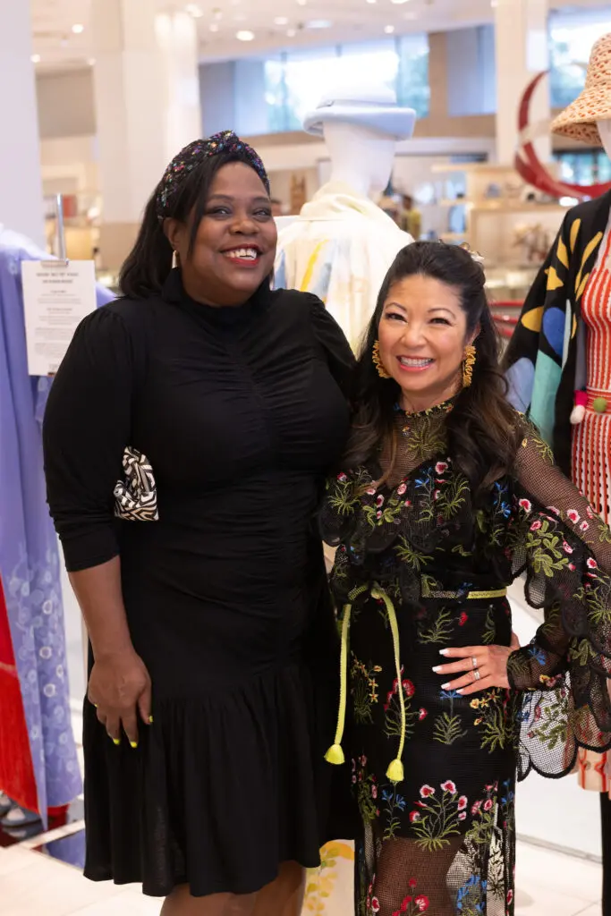 Kari Sellars, Tina Zulu at Kimono Zulu fashion exhibition at Neiman Marcus (Photo by Wilson Parish)