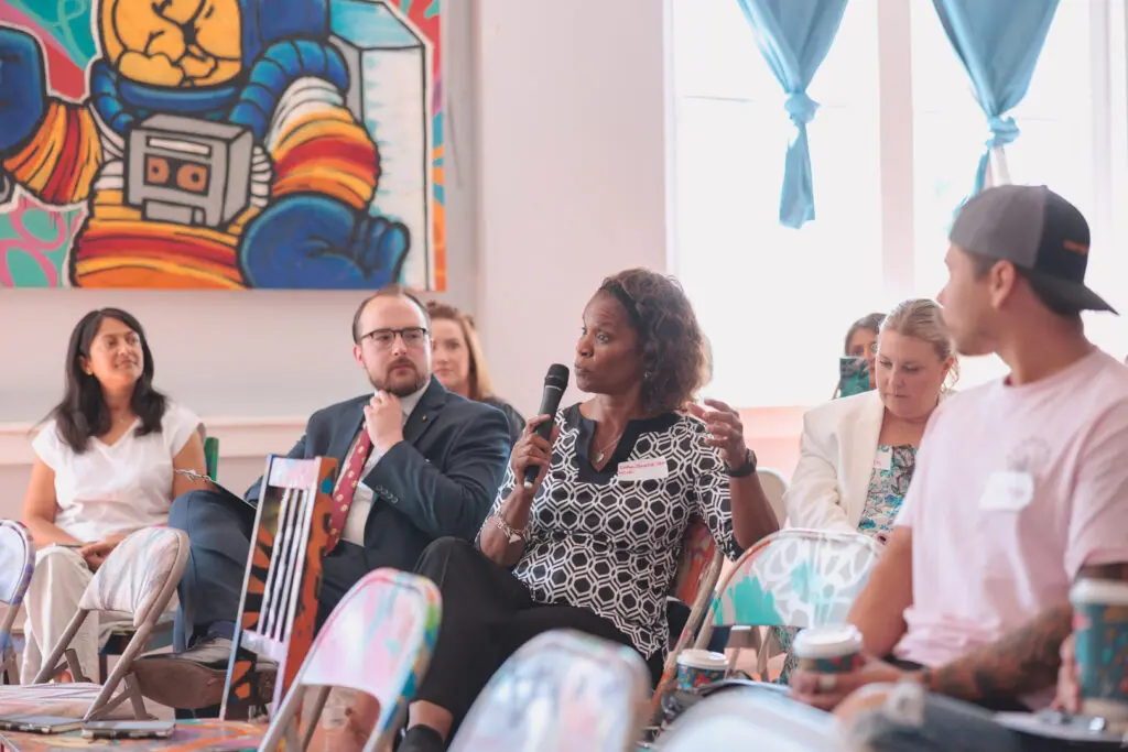 Harris County Historical Commission's Debra Blalock-Sloan shares her perspective at the Luckie Schoolhouse roundtable (Photo by Luz Rodriguez)