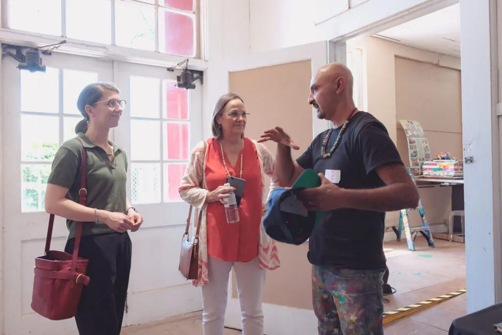 Preservation Houston's Emily Ardoin, Kathy Washburn and Gonzo247 at the Luckie Schoolhouse restoration roundtable (Photo by Luz Rodriguez)