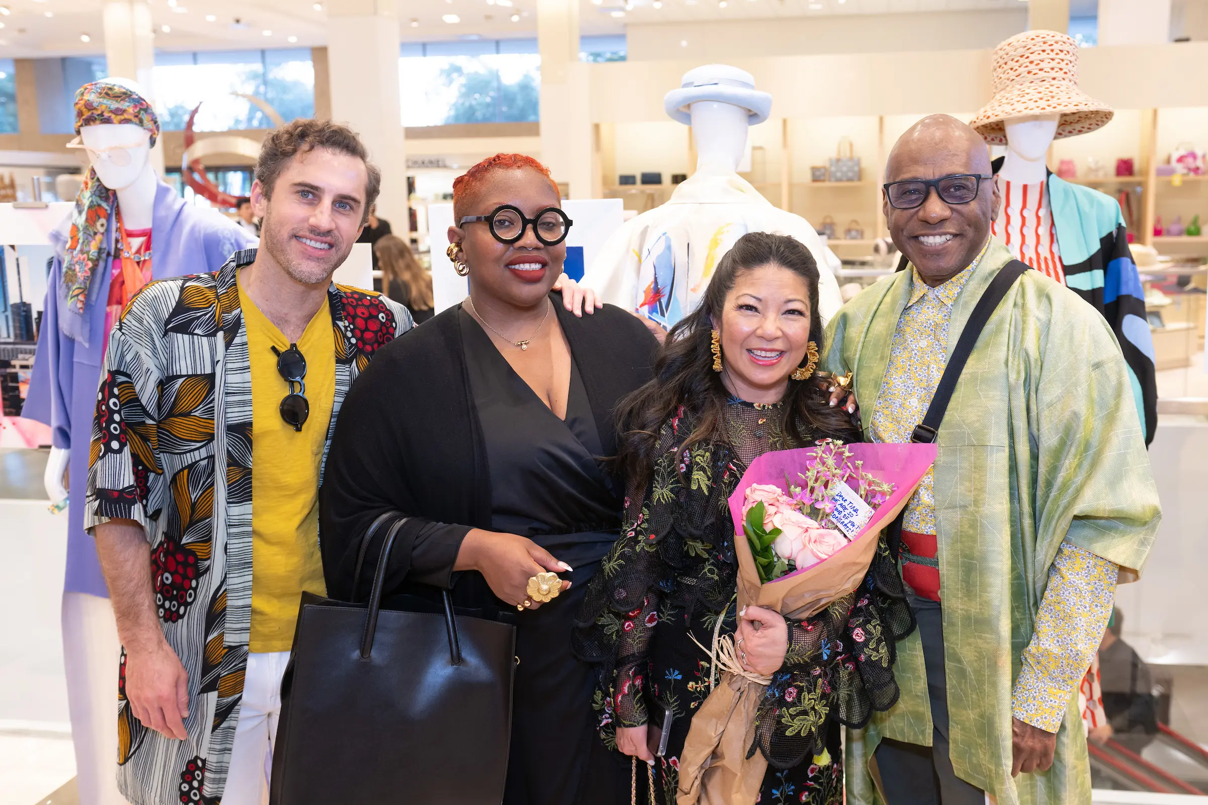 Michael Mandola, Janice Bond, Tina Zulu, Selven O’Keef Jarmon at Kimono Zulu at Neiman Marcus (Photo by Wilson Parish)