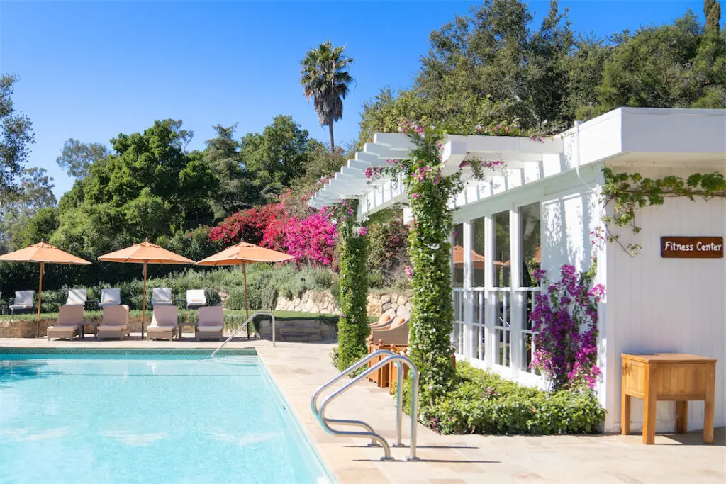 The heated pool at San Ysidro Ranch is a relaxing place to enjoy the garden scenery and a poolside food menu.