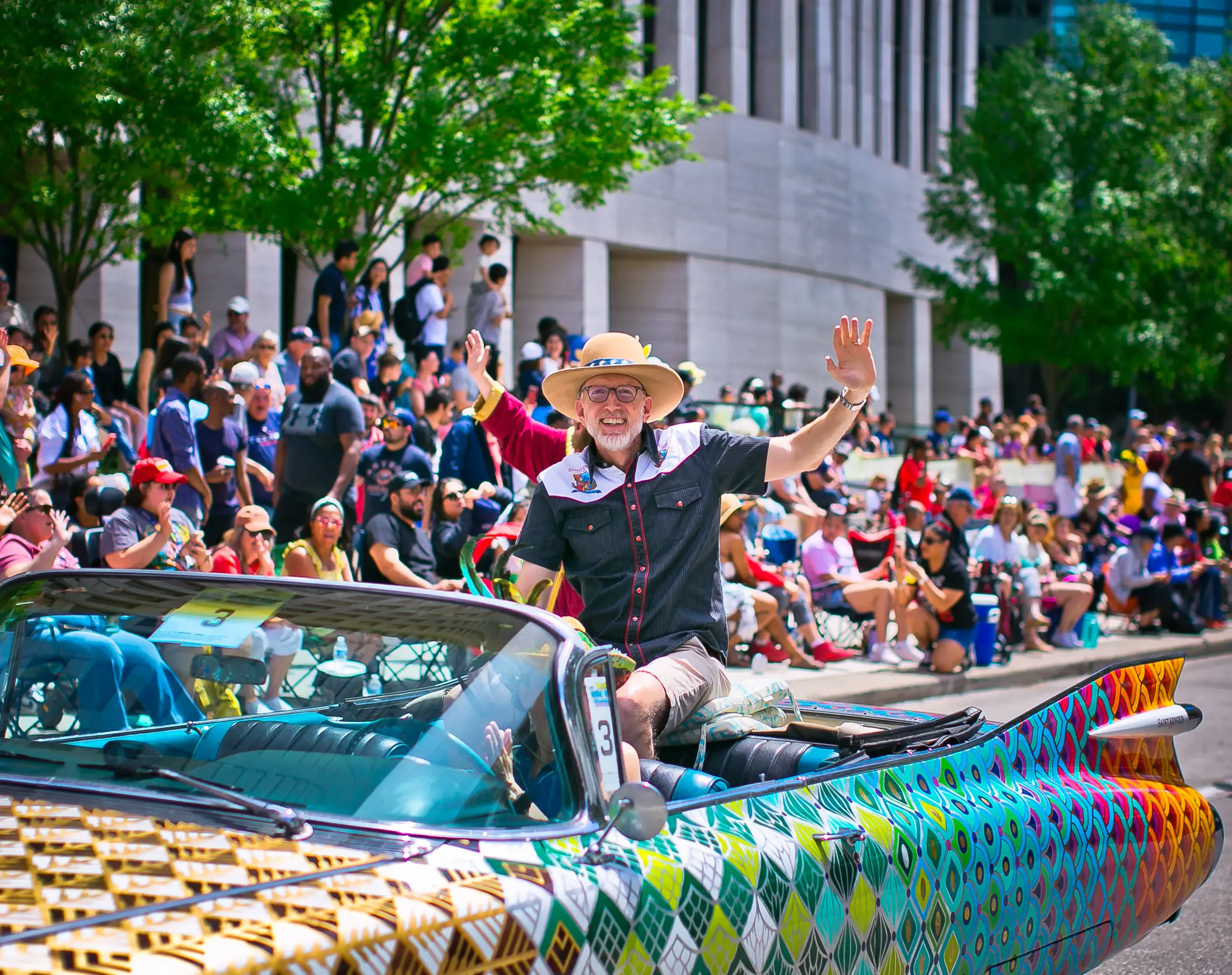 Grand Marshal Brock Wagner makes the scene the Orange Show Art Car Parade. (Photo by Morris Malakoff)