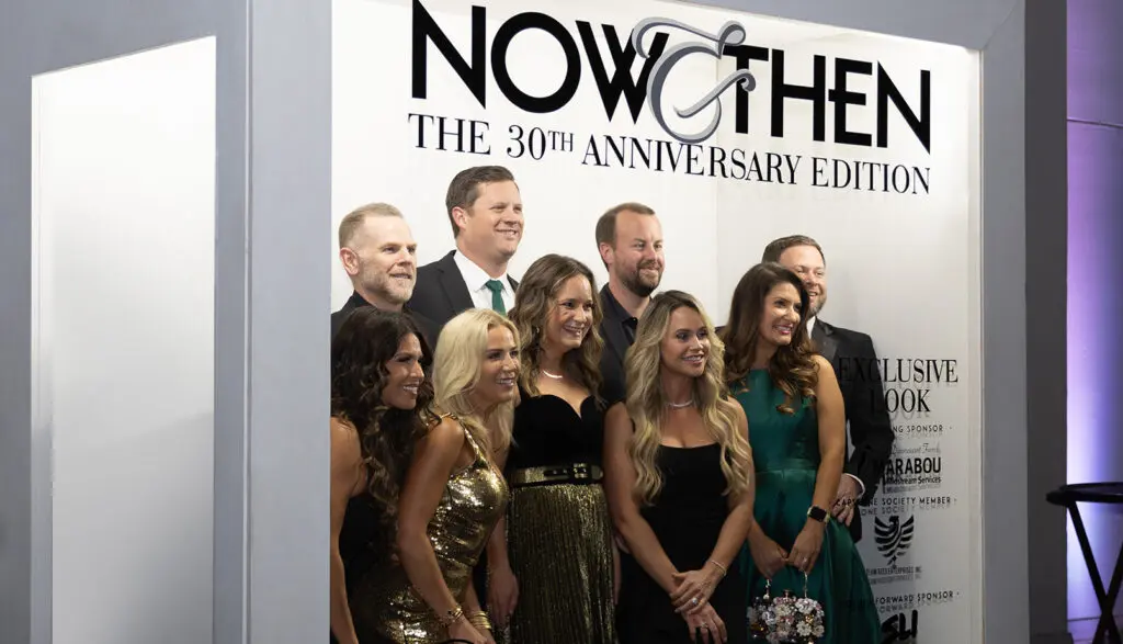 Alyssa Murphey, Lewis and Erica Cummings, Byron and Kacie Bevers, Ryan and Brittany Manicom, Kristen and Beau Johnson strike a pose in the “Now & Then: The 30th Anniversary Edition” to capture the fun evening together with TWCA community. (Photo by Kyle Rogers)