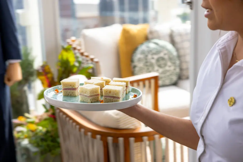 Traditional Tea Sandwiches with Black forest ham, gruyere cheese, Dijon (Photo by Robert Underwood)