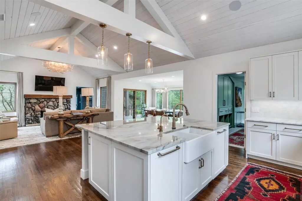 The updated kitchen's massive island.