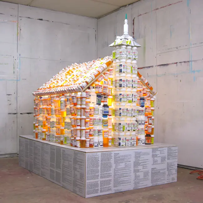 Jeremiah Johnson crafted "House of Worship," 2014, from prescription pill bottles, wood, and wire (Photo by Jeremiah Johnson)