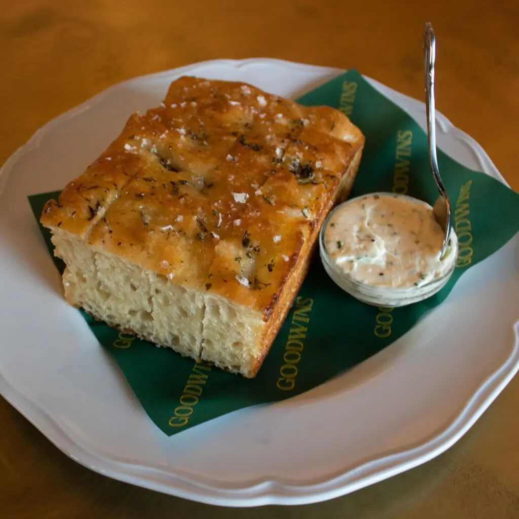 Start with the warm rosemary focaccia at Goodwins. (Courtesy)
