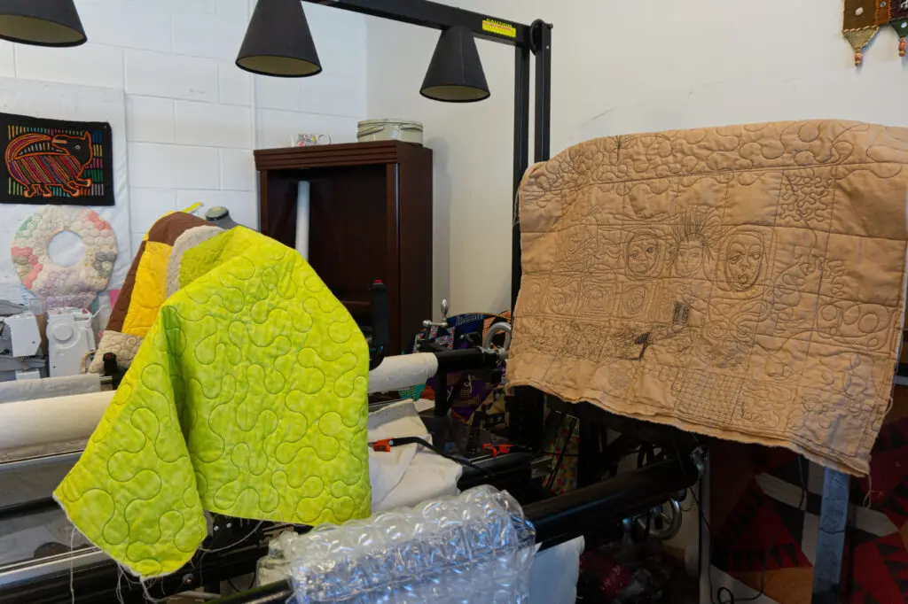 Pieces in progress in The Community Artists' Collective quilting studio (Photo by Sofia Westerman) 