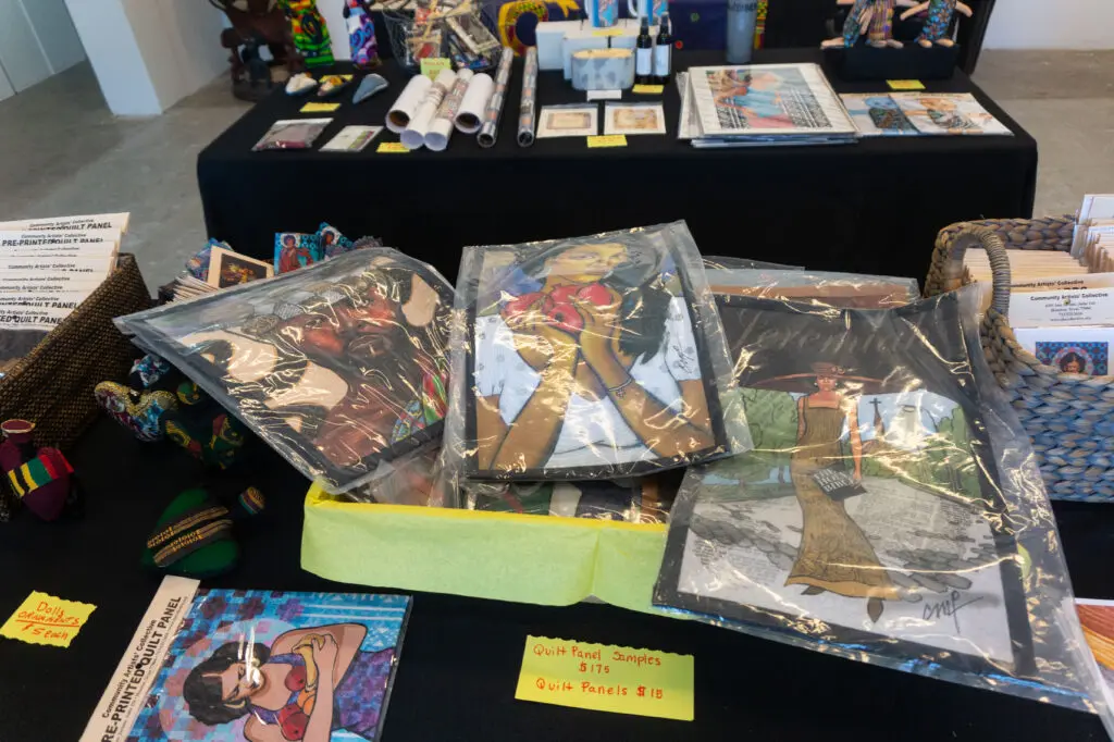 Carolyn Crump's artistic quilted squares at The Community Artists' Collective Ashé Summer Market (Photo by Sofia Westerman) 