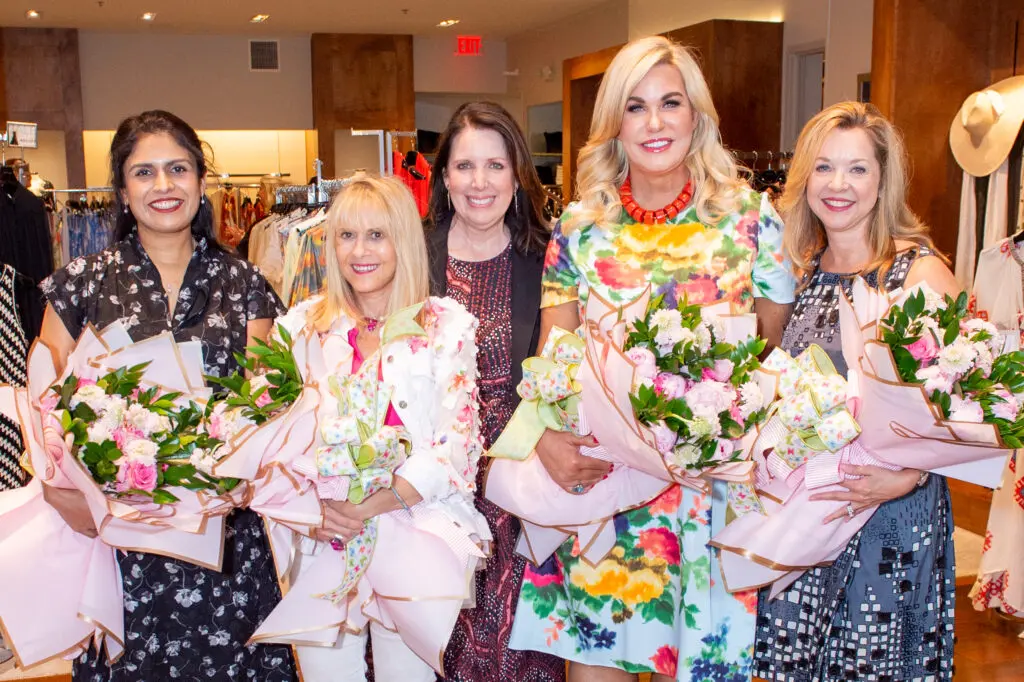 Honorees Bincy Abraham, Sharon Albert Brier, Julie Roberts, Stephanie von Stein Schusterman, Julie Baker Finck at the 2025 Women of Distinction reveal at Elizabeth Anthony (Photo by Jacob Power)