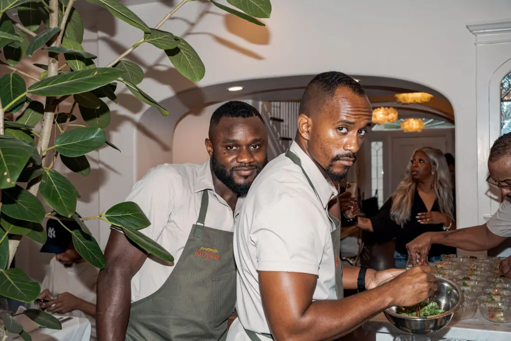 Chefs Olayemi Thomas and Khalieb Rufael at the Juneteenth Jubilee dinner.