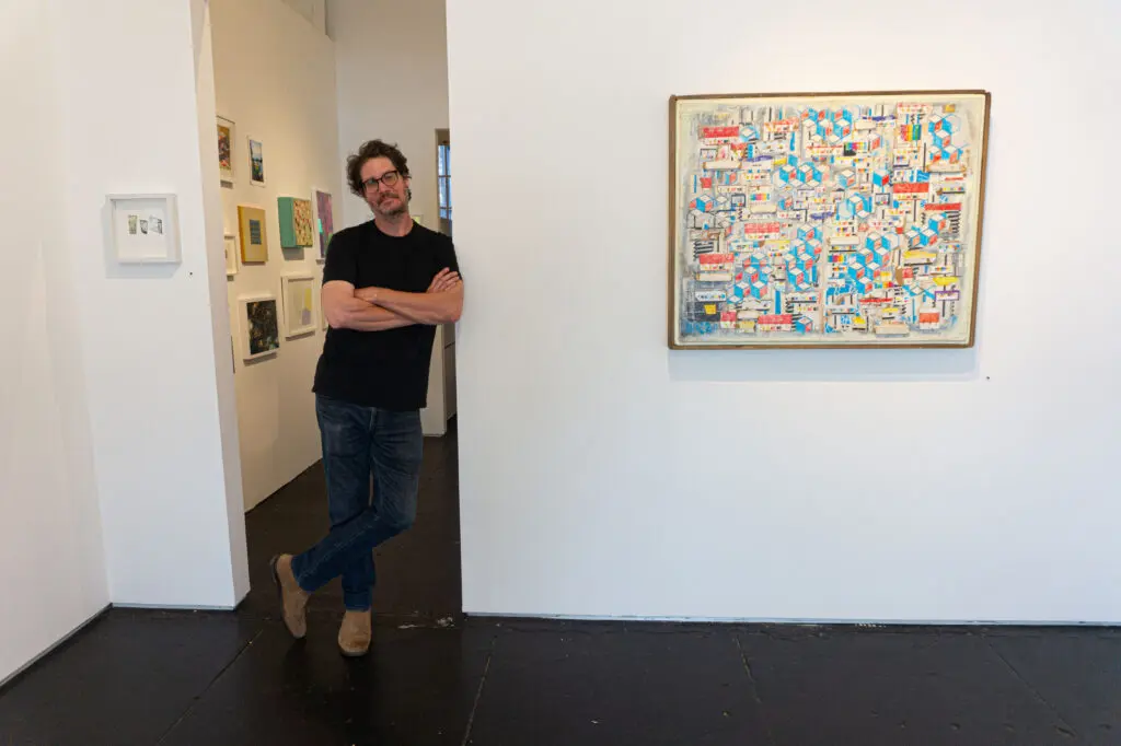 Jonas Criscoe in his exhibit "Where the Lines Meet" (Photo by Sofia Westerman) 