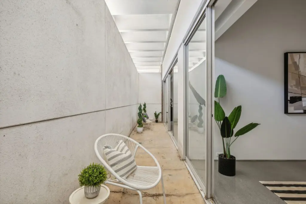 The private, walled-in terrace extends for 600 square feet.