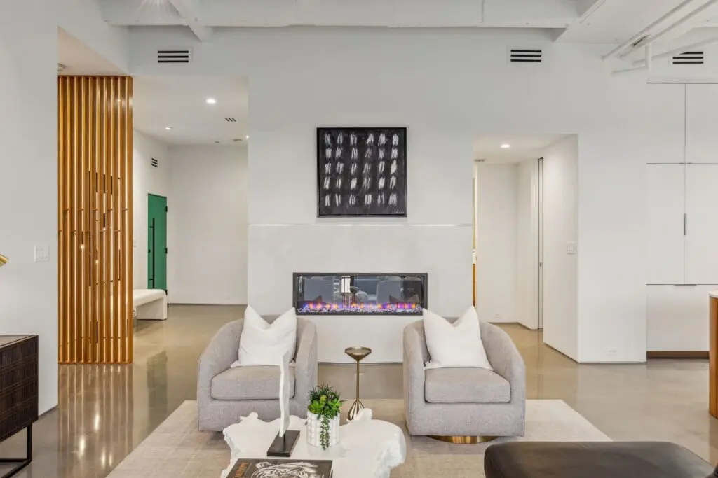 A modern fireplace.