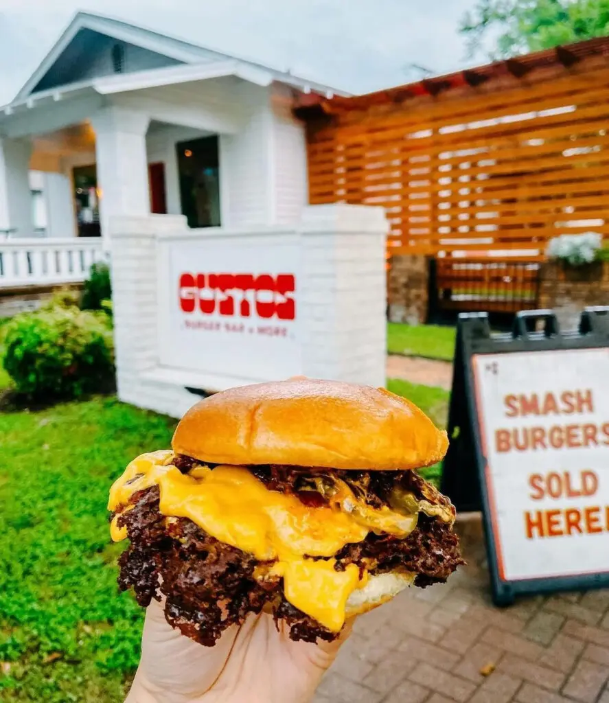 The front door and enclosed patio at GUSTOS  Burger Bar + More. It's a throw-back burger joint at its best. (Courtesy of GUSTOS)