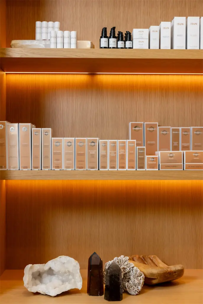 The skincare section of Alive and Well Dallas' compounding pharmacy in The Terminal at Katy Trail.