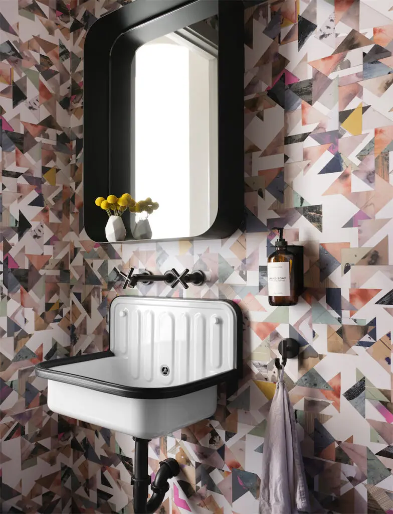 A wallpapered powder room in the University Park home in Dallas. (Photo by Lisa Petrole)