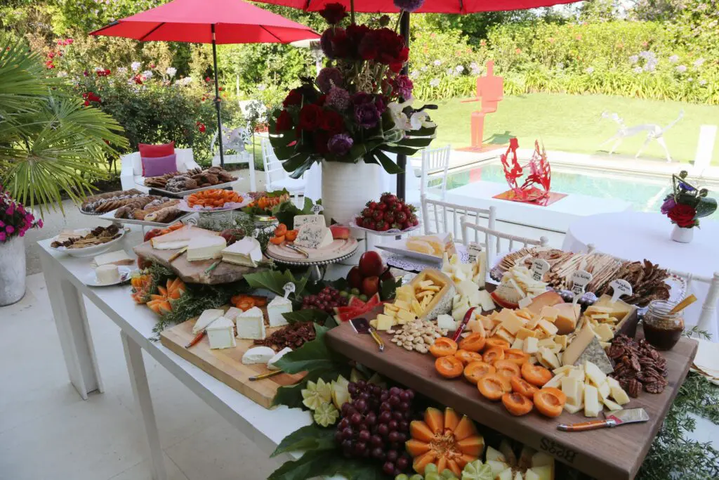 Lavish buffet table at Texas Children's Duncan NRI cocktail reception and program in a private home in Montecito, California.  (Photo by Darcie Roberts)