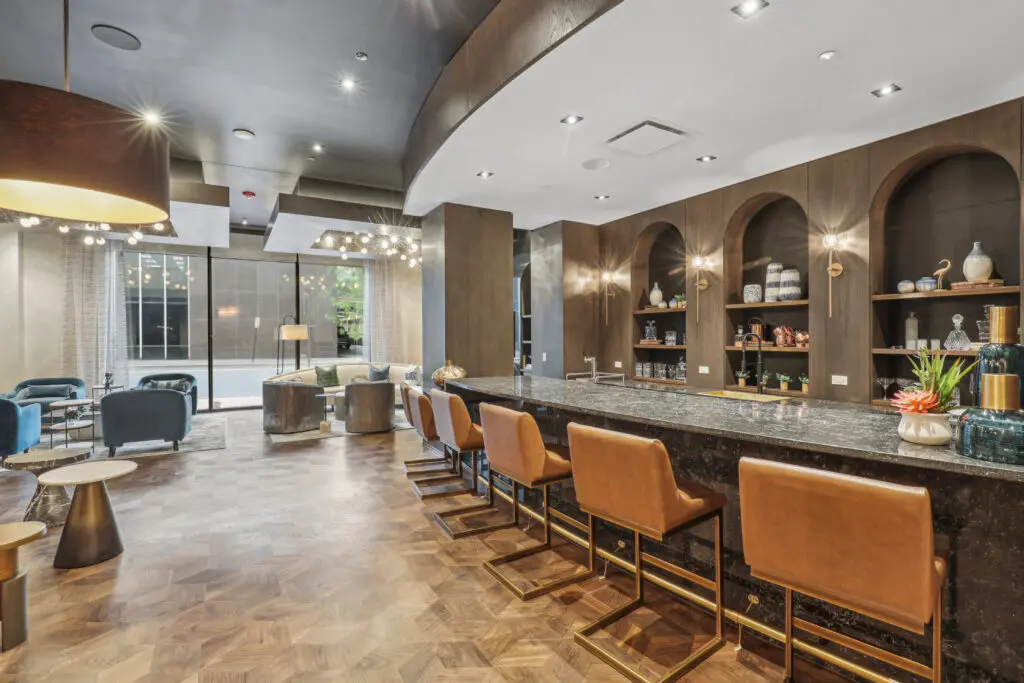The lobby lounge and bar located at street level.
