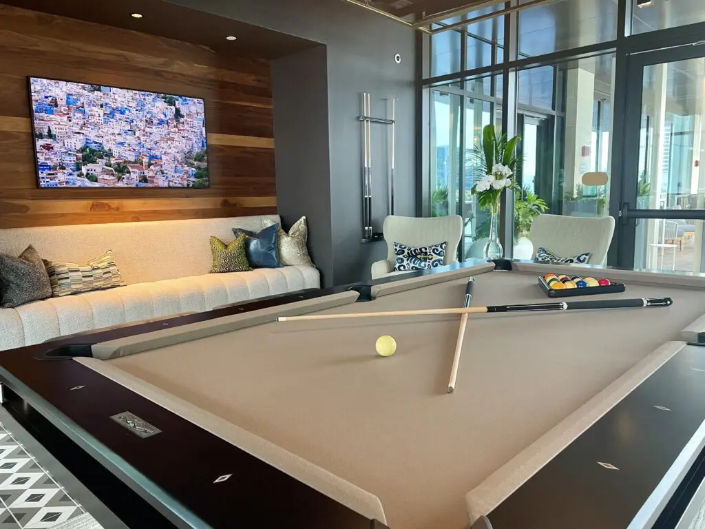 The pool table inside the 24th floor club space. (Photo by Courtney Dabney)