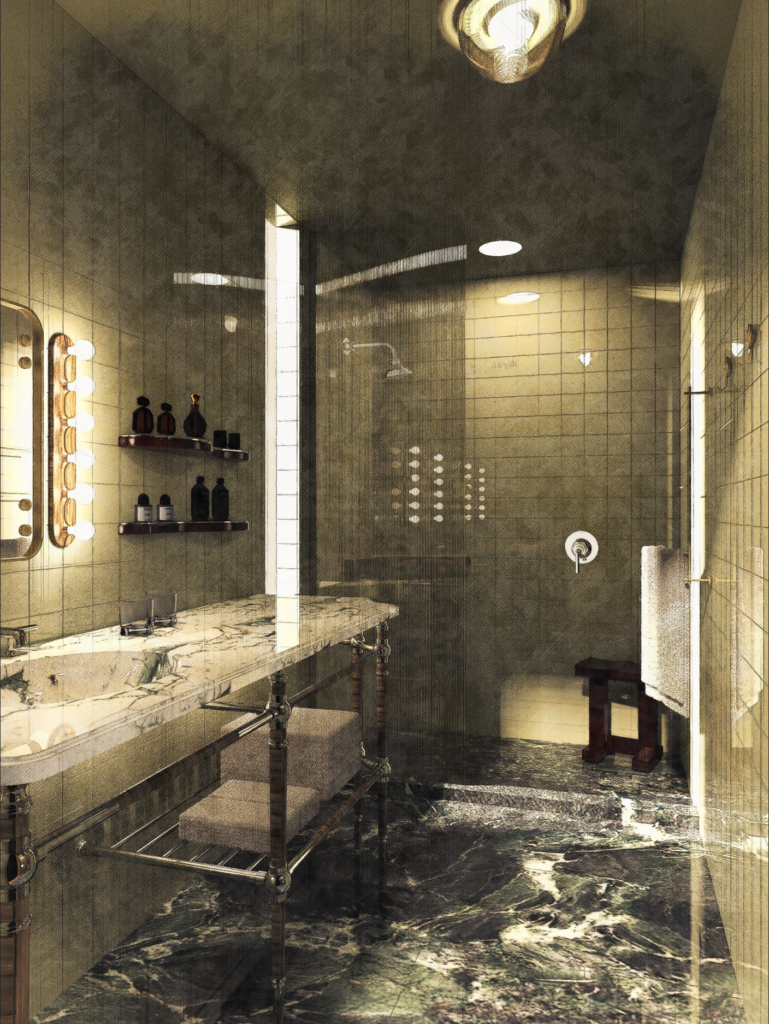 Hotel Saint Augustine guest room bath (Rendering courtesy of Post Company)