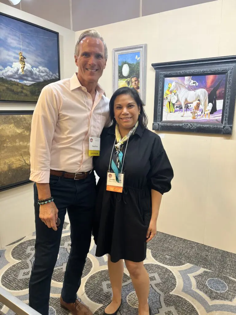 Stan Price, Hooks-Epstein Galleries' Yvonne Garcia at CASETA 2024 (Photo by Catherine D. Anspon)