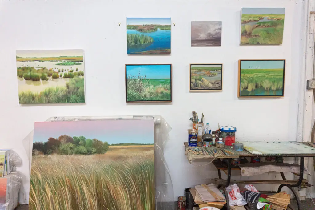 Ken Mazzu's various landscape pieces in his studio (Photo by Sofia Westerman) 