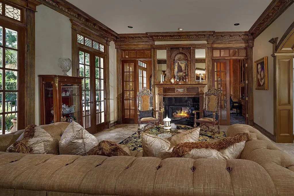 The interior decor is bursting with grandeur, with a fireplace imported from Italy. 