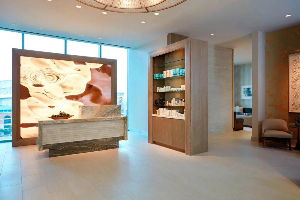 The retail area at Pure Spa in the Marriott Marquis Houston 