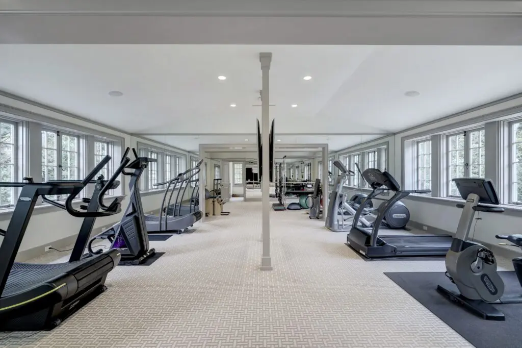 The expansive workout room at 3 Briarwood Court is one of several amenities that would appeal to Olympians. (Photo by TK Images for Compass)