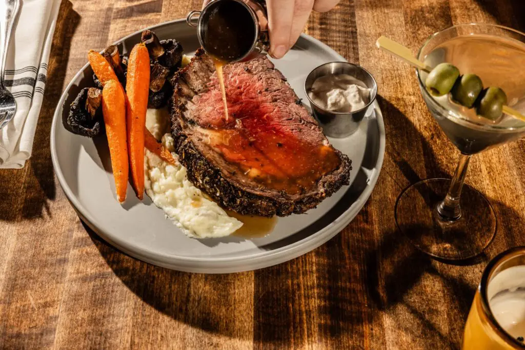The prime rib and a cold martini at Whiskey Cake— soon to open in Fort Worth's Alliance.