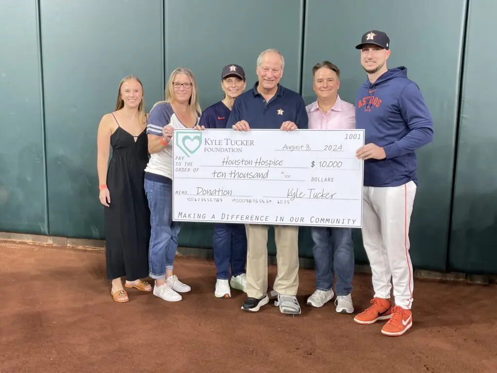 Samantha Tucker (left) and her husband Astros star Kyle Tucker have adopted Houston Hospice as one of the big causes for the Kyle Tucker Foundation. (Photo by Kim Antley, courtesy Houston Hospice)