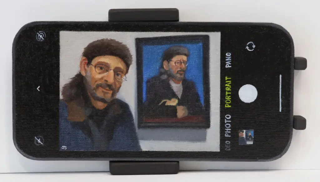 John Slaby's "Selfie-Portrait with Self-Portrait," 2022 is on view at Archway Gallery. (Photo courtesy of Archway Gallery)