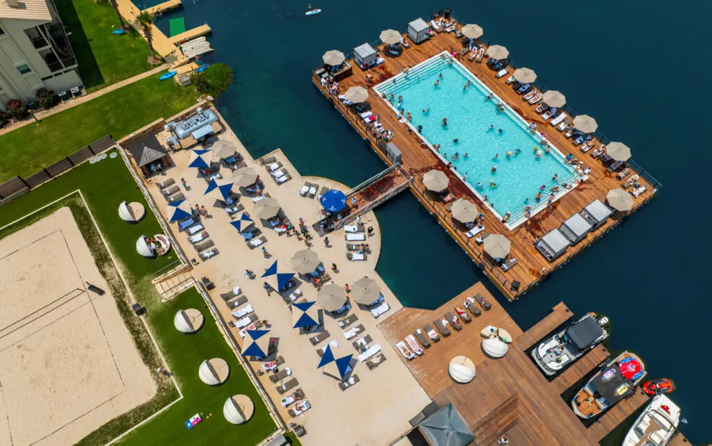 New for this summer, the floating pool at Horseshoe Bay Resort is a one-of-a-kind feature.
