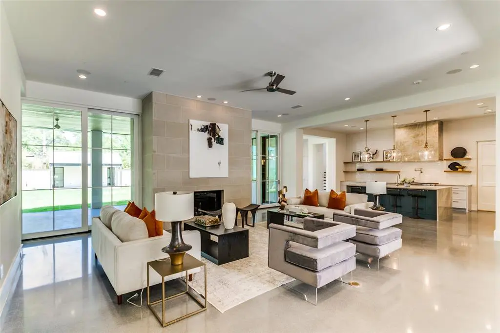An open concept leads into the chef's kitchen.