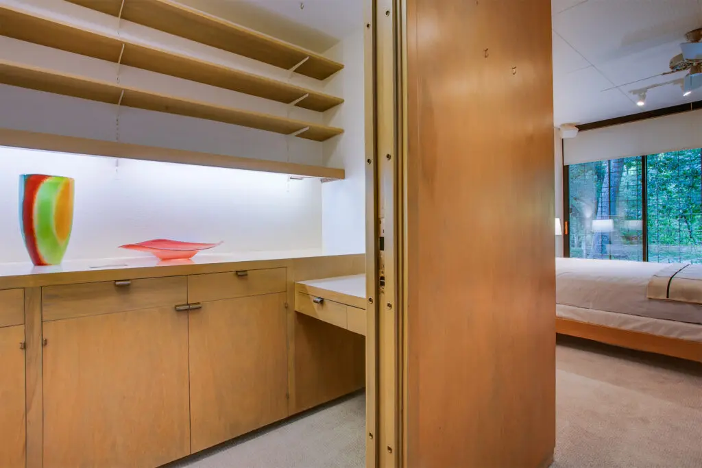 A built-in-filled closet. 