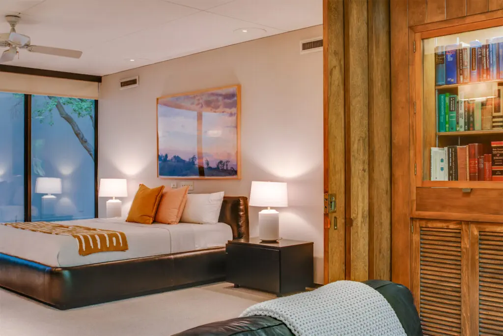 The cantilevered primary bedroom suite. 