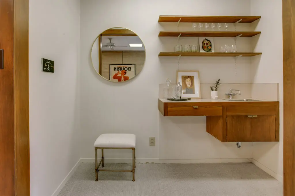 One of three wet bars in the mid-century Dallas home.