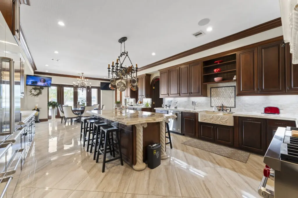 The modern kitchen at 401 Lakeshore Drive in El Lago, Texas.  (Photo by Iconic Images)