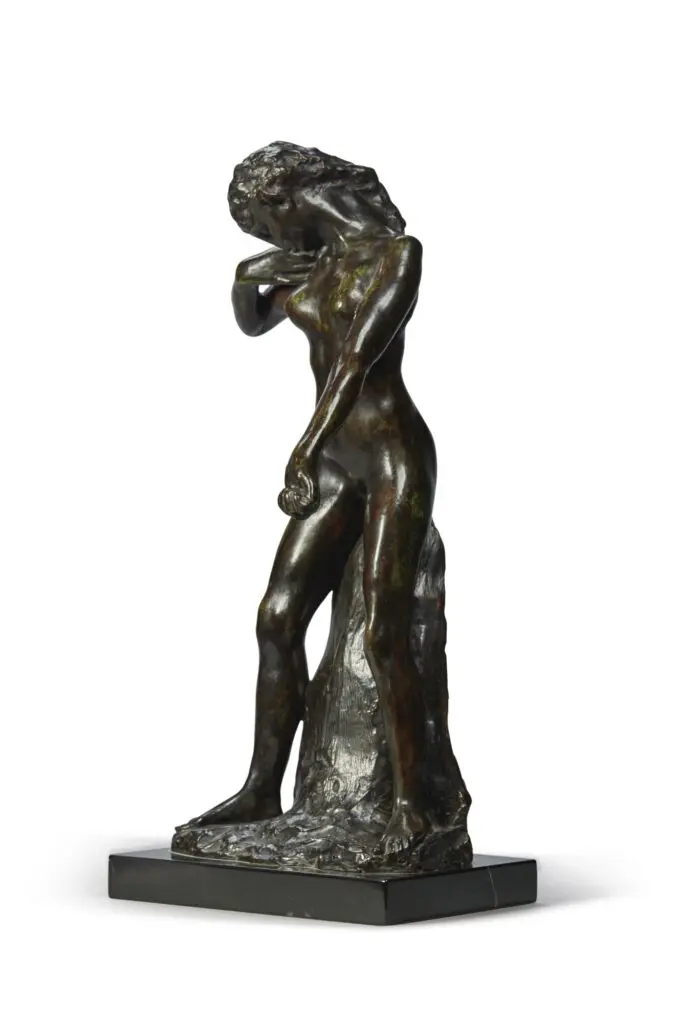 Auguste Rodin's "Faunesse debout, version au rocher simple (Standing Fauness, version with simple rock)." Conceived in 1884, this example was cast in 1961. At Akim Monet Fine Arts