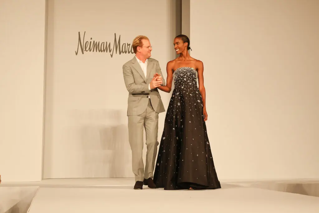 Adam Lippes and his crystal embellished ballgown as the fashion finale at the PaperCity Philanthropy in Fashion Best Dressed luncheon benefiting March of Dimes. (Photo by Priscilla Dickson)